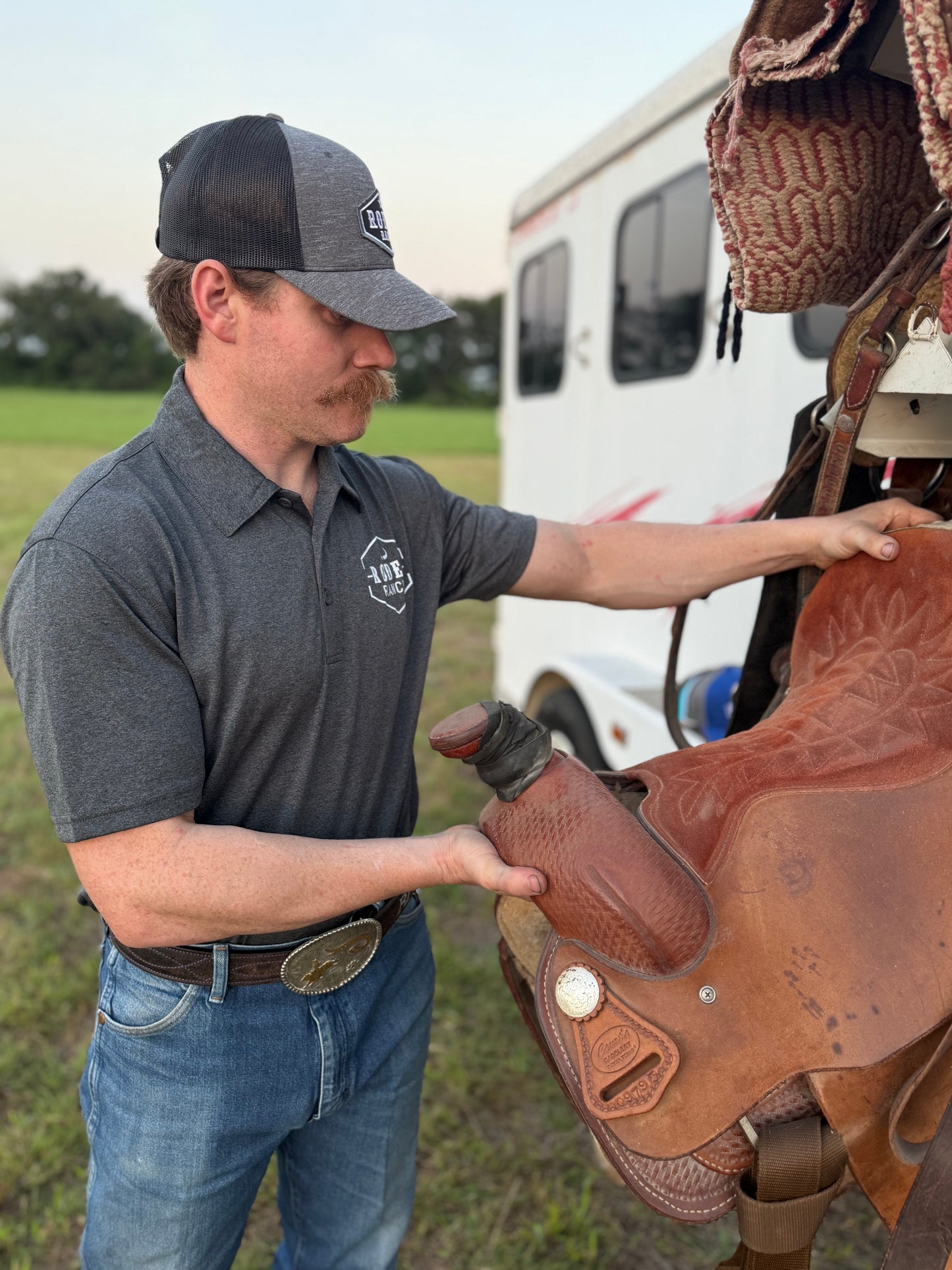 Rodeo Ranch Moisture Wicking Performance Polo - Charcoal Heather