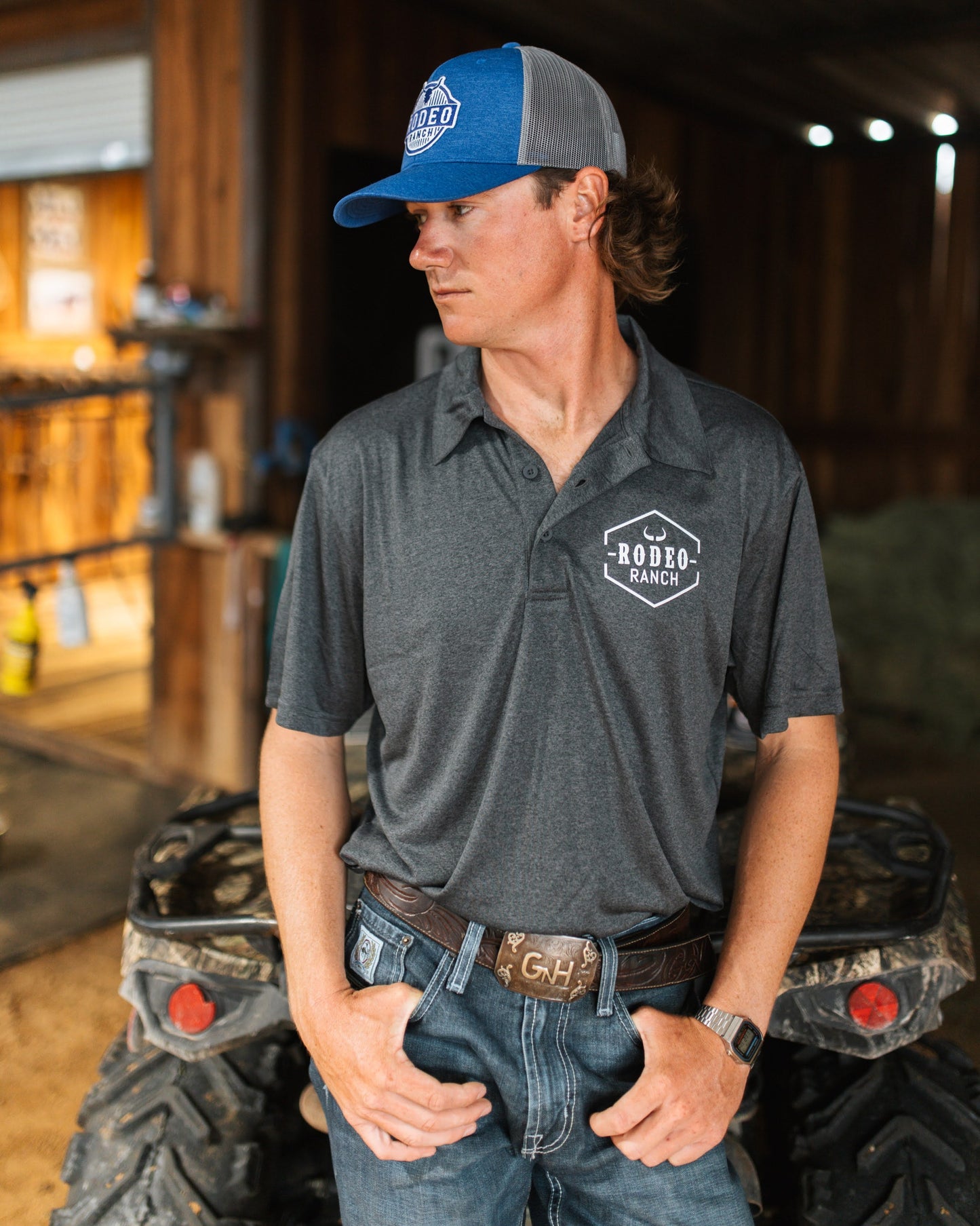 Rodeo Ranch Moisture Wicking Performance Polo - Charcoal Heather