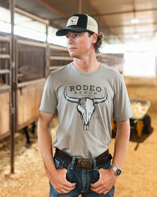 Rodeo Ranch Texas Skull Short Sleeve Shirt - Heather Stone