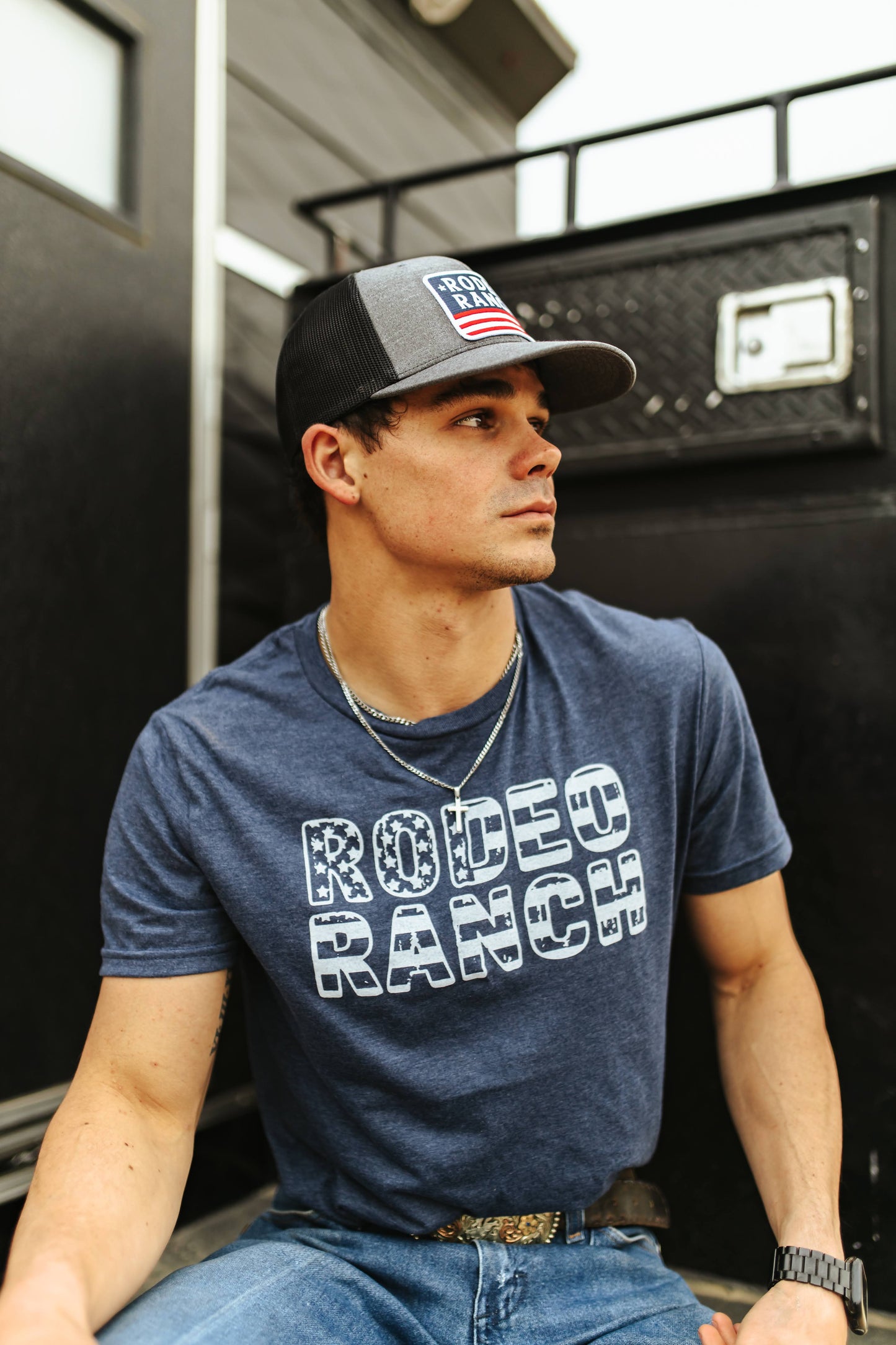 Rodeo Ranch Stars and Stripes Short Sleeve Shirt - Heather Navy