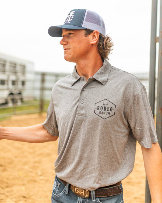 Rodeo Ranch Moisture Wicking Performance Polo - Heather Grey 