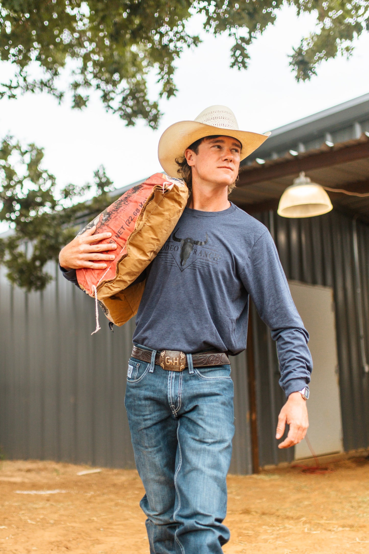 Rodeo Ranch Western Long Sleeve Shirt - Heather Denim