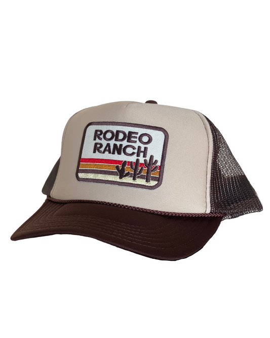 Rodeo Ranch Retro Cactus Hat - Tan and Brown Trucker Hat