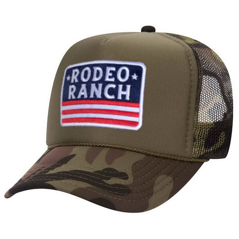 Rodeo Ranch Flag Hat - Camo with Military Green Foam Front