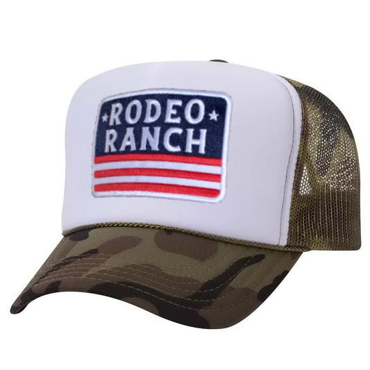 Rodeo Ranch Flag Hat - Camo with White Foam Front