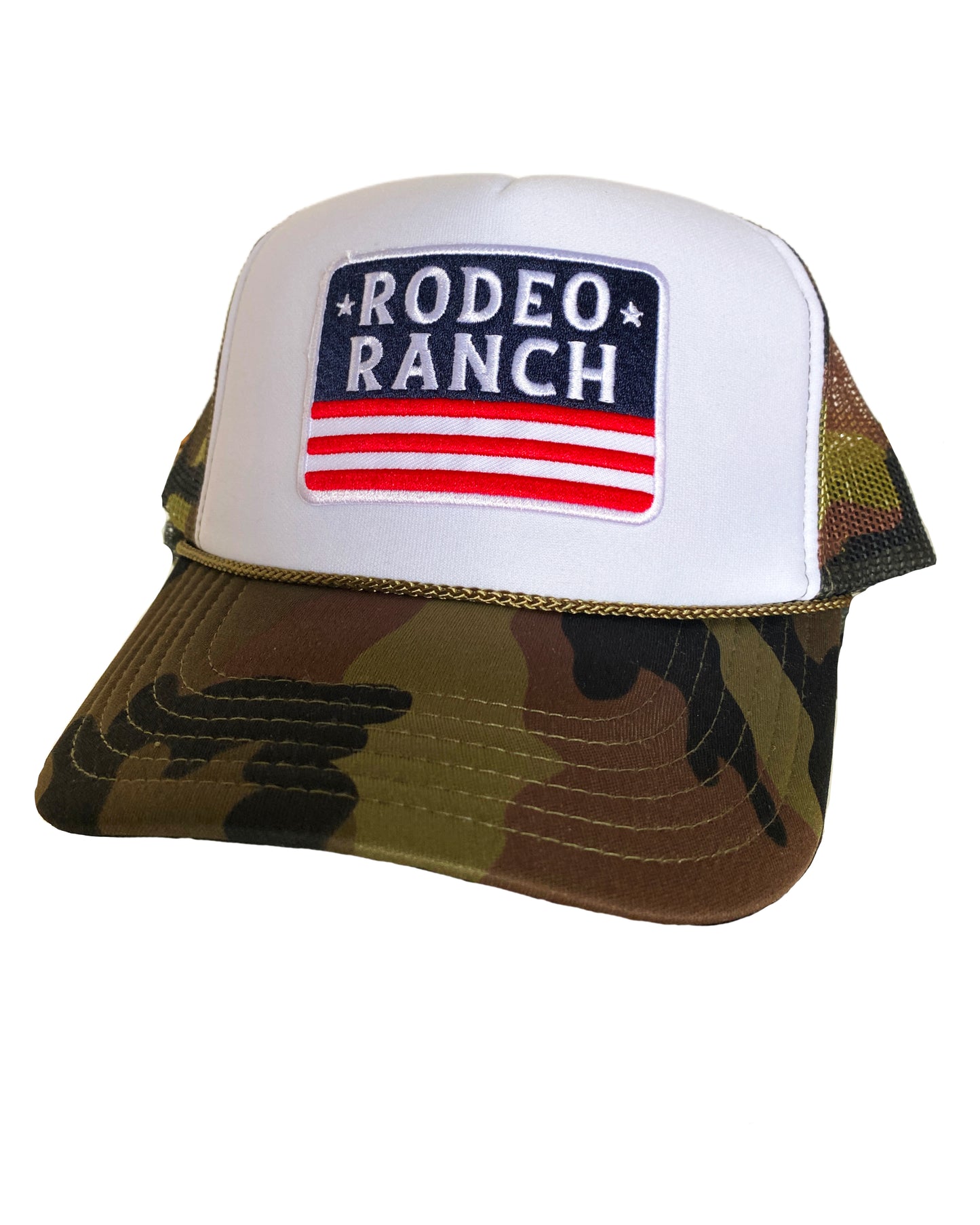 Rodeo Ranch Flag Hat - Camo with White Foam Front