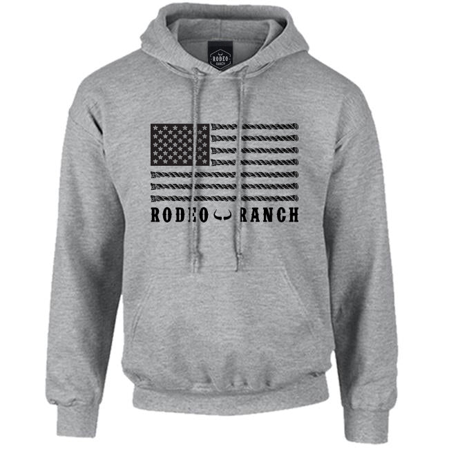 Rodeo Ranch Spur Flag Front Men's Hoodie Sweatshirt - Sport Grey