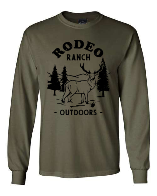 Rodeo Ranch Elk Long Sleeve Shirt -Military Green