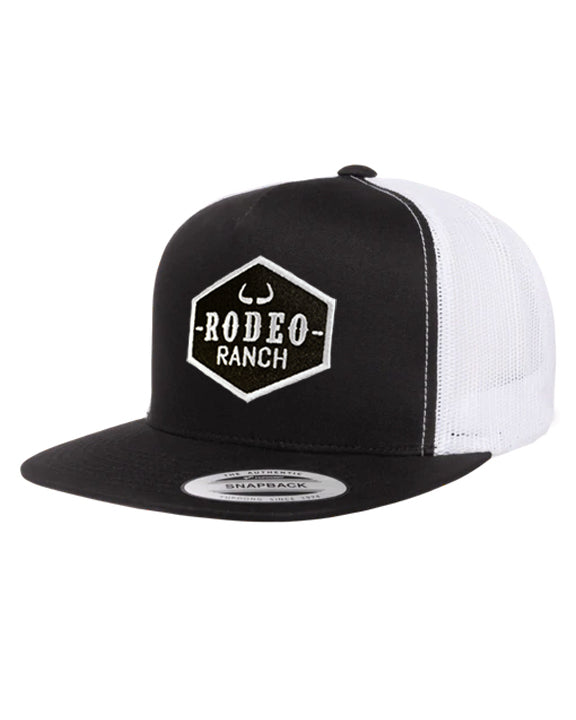 Rodeo Ranch Classic Logo 5 Panel Flat Brim Hat - Black and White