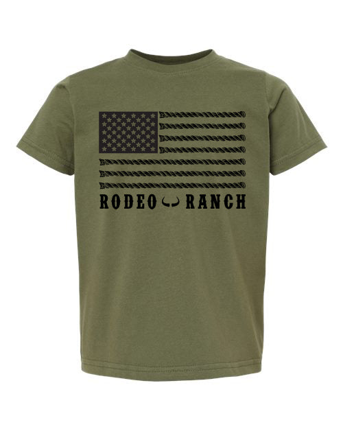 Rodeo Ranch Toddler Front Rope Flag Shirt - Military Green
